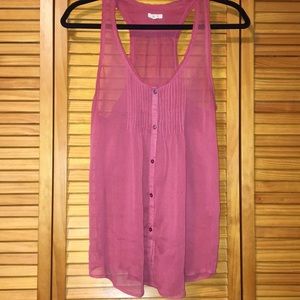 Light pink front button up tank top.
